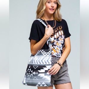 2 in 1 Black Southwestern Tribal Print Bag and Beach Towel Tote